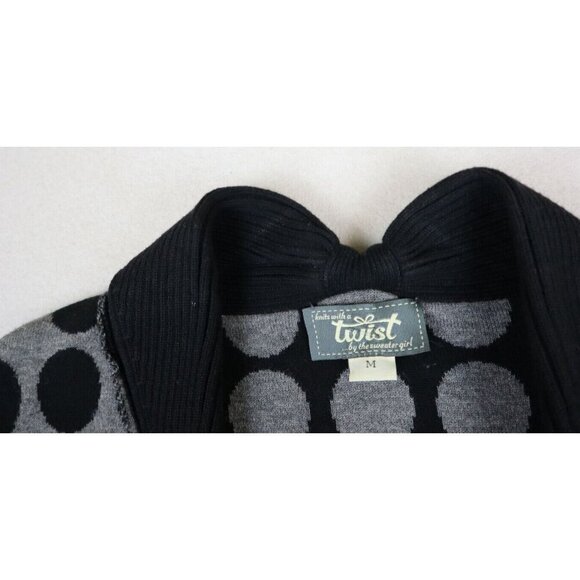 KNITS WITH A TWIST BY THE SWEATER GIRL - WOMEN'S GRAY BLACK POLKA DOT CARDIGAN M - Picture 6 of 8